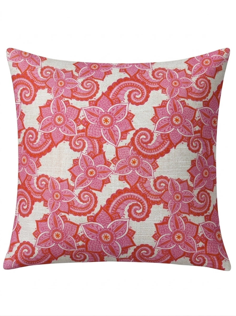 Scatter Cushion - Open Paisley Pink Orange